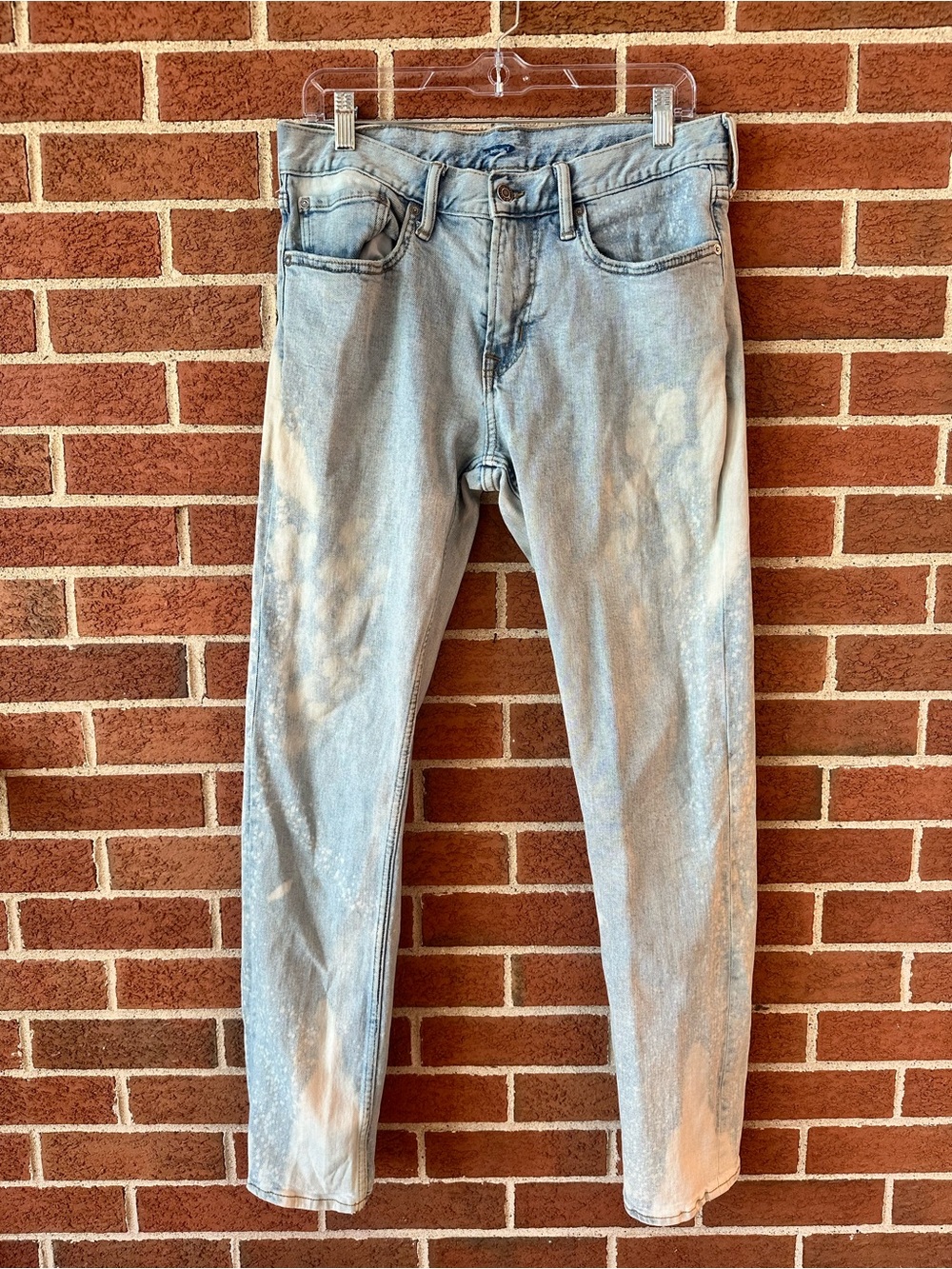 Y2K Men’s Slim Straight Leg Acid Wash Blue Denim Jeans 32x32